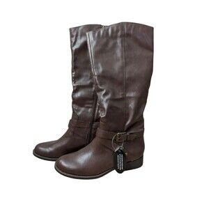 Style & Co Faux Leather Brown Womens Tall Boots Size 7.5 Riding Chelsea Zip Up